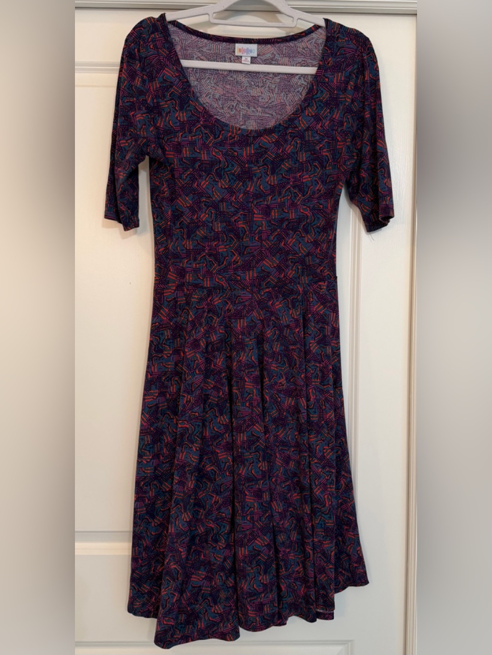 LuLaRoe Navy Multi Scoop-Neck Midi Dress